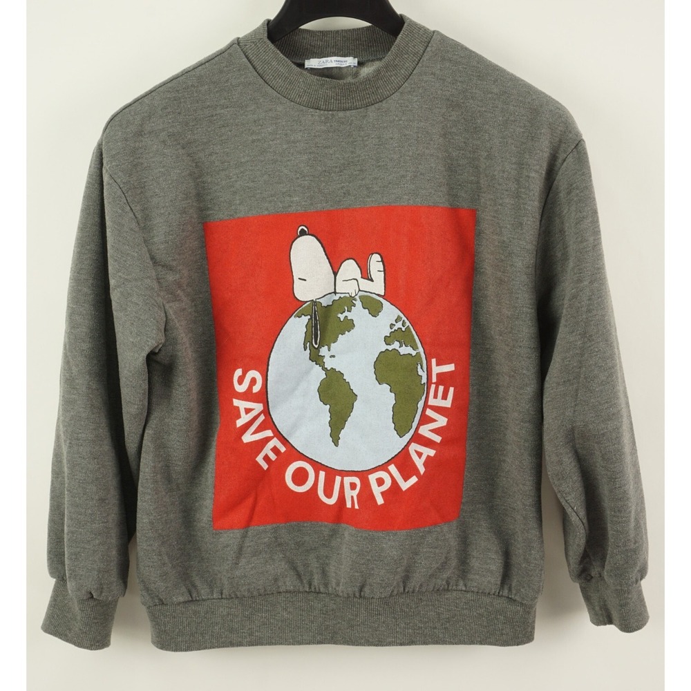 Zara Trafaluc x Peanuts Snoopy Save Our Planet Womens Small Gray Crew Sweatshirt